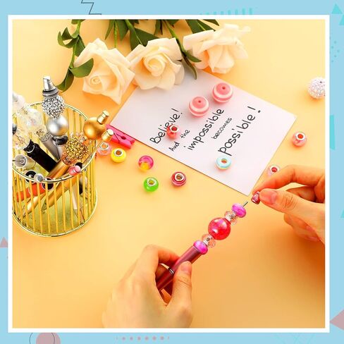 20 Pcs Beadable Pens,plastic Bead Pen Bulk Colored,black Ink Beaded Pens Extra Refills for Make Gifts for Children and Students, Office School Supplies(Black) in Saudi Arabia
