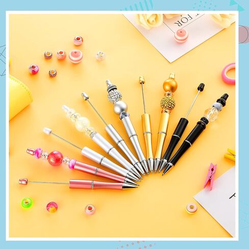 20 Pcs Beadable Pens,plastic Bead Pen Bulk Colored,black Ink Beaded Pens Extra Refills for Make Gifts for Children and Students, Office School Supplies(Black) in Saudi Arabia