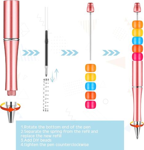 20 Pcs Beadable Pens,plastic Bead Pen Bulk Colored,black Ink Beaded Pens Extra Refills for Make Gifts for Children and Students, Office School Supplies(Black) in Saudi Arabia