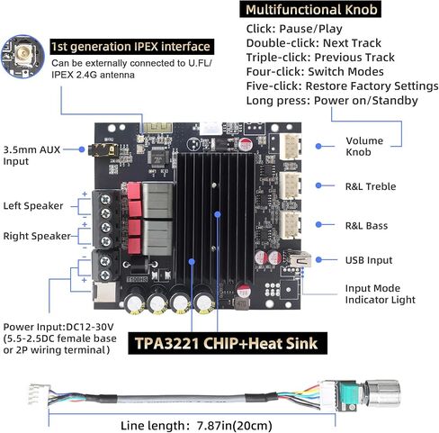 T100HS Power Amplifier Board with Subwoofer 2.0 Channel 100W×2, TPA3221 Chip 12V-30V Audio Power Amplifier with Treble and Bass Control in Saudi Arabia