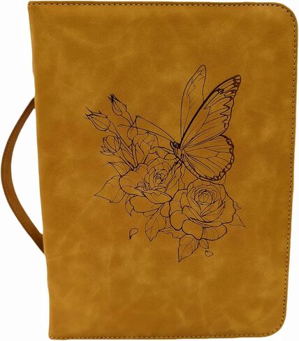 Large PU Leather Bible Cover Bible Carrying Case with Handle&Zippered Debossed Butterfly Rose Floral Bible Cover Case for Women(Pink) in Saudi Arabia