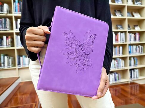 Large PU Leather Bible Cover Bible Carrying Case with Handle&Zippered Debossed Butterfly Rose Floral Bible Cover Case for Women(Pink) in Saudi Arabia