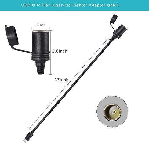 USB C to Car Cigar Cable Converter, up to 12V 3A,PD USB-C Charger,Type-C Male Plug to Car Adapter Female Socket Cable in Saudi Arabia