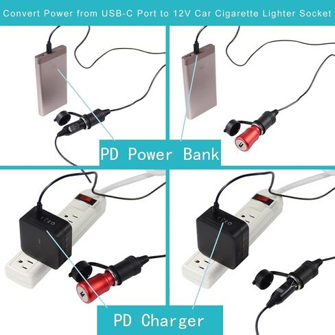 USB C to Car Cigar Cable Converter, up to 12V 3A,PD USB-C Charger,Type-C Male Plug to Car Adapter Female Socket Cable in Saudi Arabia