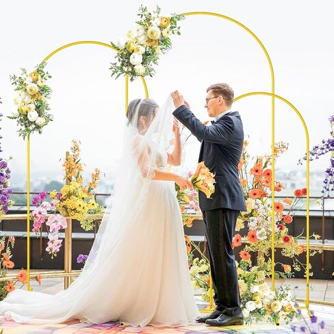 FOTSHARER Gold Arch Backdrop Stand Set - 3 Metal Arch Stands (6FT, 6.6FT, 7.2FT) for Wedding Arches, Balloon Arches, Party Decorations in Saudi Arabia