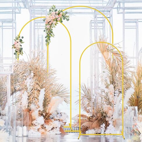 FOTSHARER Gold Arch Backdrop Stand Set - 3 Metal Arch Stands (6FT, 6.6FT, 7.2FT) for Wedding Arches, Balloon Arches, Party Decorations in Saudi Arabia