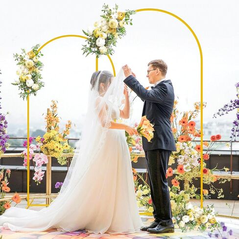 FOTSHARER Gold Arch Backdrop Stand Set - 3 Metal Arch Stands (6FT, 6.6FT, 7.2FT) for Wedding Arches, Balloon Arches, Party Decorations in Saudi Arabia