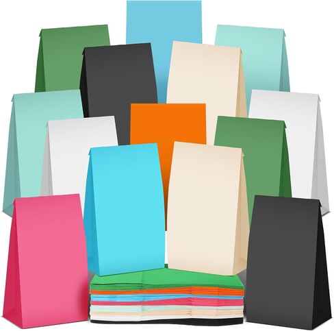 حقائب الورق ذات 100 قطعة ملونة الحزب لصالح Goodie ملونة هدية قوس قزح الحجم الصغير معالجة حقائب Goody لعيد ميلاد عيد ميلاد الحرف دش الطفل ، 8 ألوان ، 9.45 × 5.12 × 3.15 بوصة (ألوان زاهية) in Kuwait