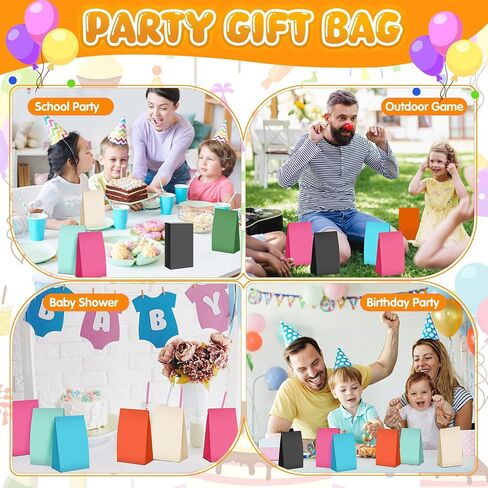 حقائب الورق ذات 100 قطعة ملونة الحزب لصالح Goodie ملونة هدية قوس قزح الحجم الصغير معالجة حقائب Goody لعيد ميلاد عيد ميلاد الحرف دش الطفل ، 8 ألوان ، 9.45 × 5.12 × 3.15 بوصة (ألوان زاهية) in Kuwait