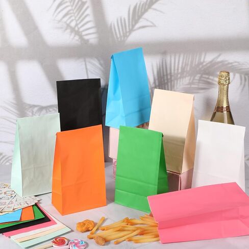 حقائب الورق ذات 100 قطعة ملونة الحزب لصالح Goodie ملونة هدية قوس قزح الحجم الصغير معالجة حقائب Goody لعيد ميلاد عيد ميلاد الحرف دش الطفل ، 8 ألوان ، 9.45 × 5.12 × 3.15 بوصة (ألوان زاهية) in Kuwait
