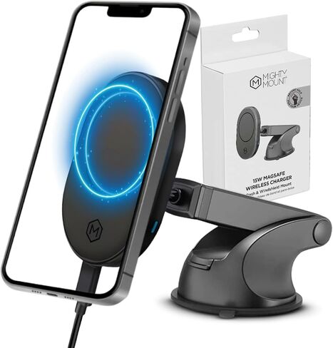 15W Mag Safe Wireless Car Charger with CD Slot, CD Car Mount, CD Slot Phone Mount, CD Player Phone Mount, 360° Rotation, Strong N52 Magnets, Fast Charging, Magnetic Charger Holder in Kuwait