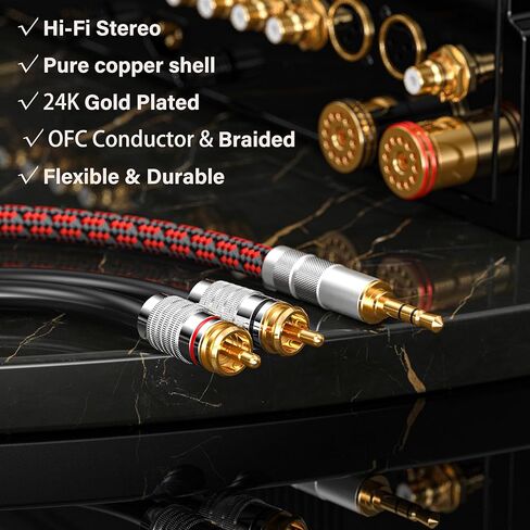 RCA إلى 3.5 ملم كابل 6.5 قدم ، الزاوية اليمنى aux إلى RCA سماعة رأس من الذكور جاك محول الصوت الصوتية صوتية y للهواتف الذكية ، الأجهزة اللوحية ، مكبرات الصوت ، mp3 ، HDTV in Kuwait