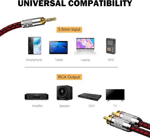 RCA إلى 3.5 ملم كابل 6.5 قدم ، الزاوية اليمنى aux إلى RCA سماعة رأس من الذكور جاك محول الصوت الصوتية صوتية y للهواتف الذكية ، الأجهزة اللوحية ، مكبرات الصوت ، mp3 ، HDTV in Kuwait