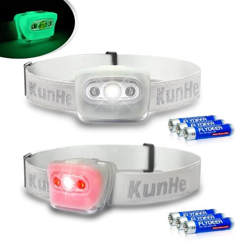 KunHe 2 Pack LED Headlamp Flashlight for Adults & Kids Camping Hiking Glow in The DarkHead Lamp with White & Red Light Comfortable Headband Lightweight & Waterproof with 6 AAA Batteries in Saudi Arabia