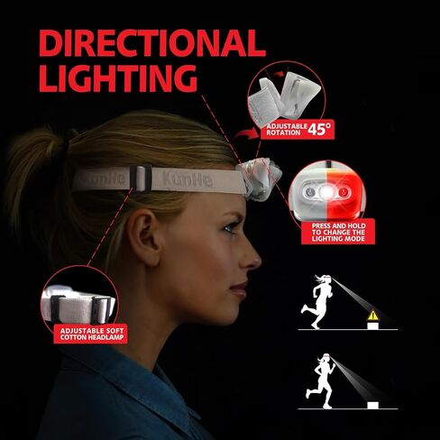 KunHe 2 Pack LED Headlamp Flashlight for Adults & Kids Camping Hiking Glow in The DarkHead Lamp with White & Red Light Comfortable Headband Lightweight & Waterproof with 6 AAA Batteries in Saudi Arabia