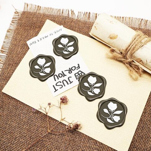 QINGNING Two Colors Plant Wax Seal Sticker 50Pcs Perfect for Wedding Invitations, Christmas, Gift Wrapping Wax Stickers for Envelopes Wax Seal Stamp Stickers Burgundy red in Saudi Arabia