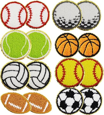 16PCS Tennis Ball Iron on Patches, Golf Baseball Volleyball Towel Embroidered Iron on Patches for Clothes, Custom Team Sports Applique for Hats, Jeans, Jackets, Bags, Backpacks, Dress (Set 2) in Saudi Arabia