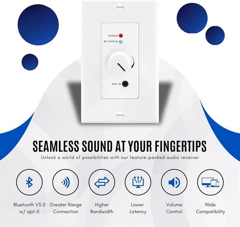 TNP Bluetooth Audio Audio Receiver Plate Mount مع إخراج مضخم الصوت - 120W BT 5.0 APTX Stereo Amplifier مع إدخال AUX 3.5 مم ، التحكم في مستوى الصوت - مضخم Bluetooth اللاسلكي لنظام الموسيقى ومكبر الصوت in Saudi Arabia