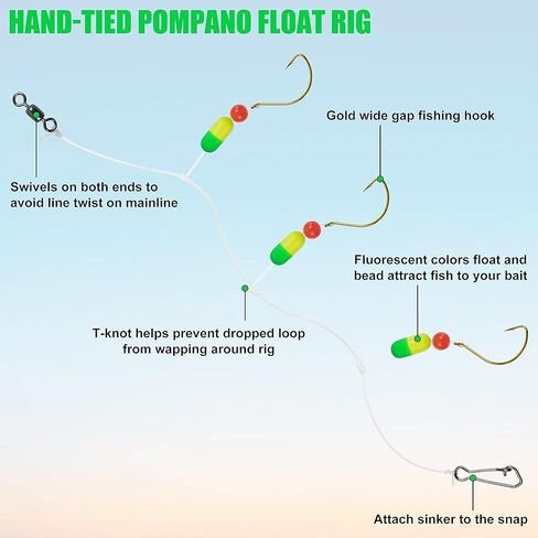 OROOTL Pompano Fishing Rigs, 6pcs Pompano Rigs for Surf Fishing Pre-Rigged Pompano Float Rigs with Circle Hooks Saltwater Fishing Rigs Surf Fishing Gear in Kuwait