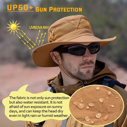 Fishing Hat UPF50+ Wide Brim Sun Hat for Men Women, Water Resistant Summer Sun Protection Safari Hat Hiking Bucket Hat in Kuwait