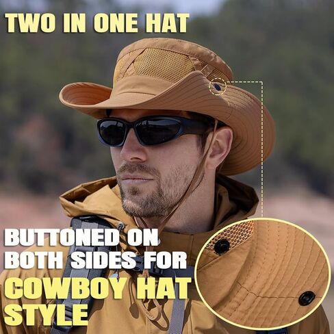 Fishing Hat UPF50+ Wide Brim Sun Hat for Men Women, Water Resistant Summer Sun Protection Safari Hat Hiking Bucket Hat in Kuwait