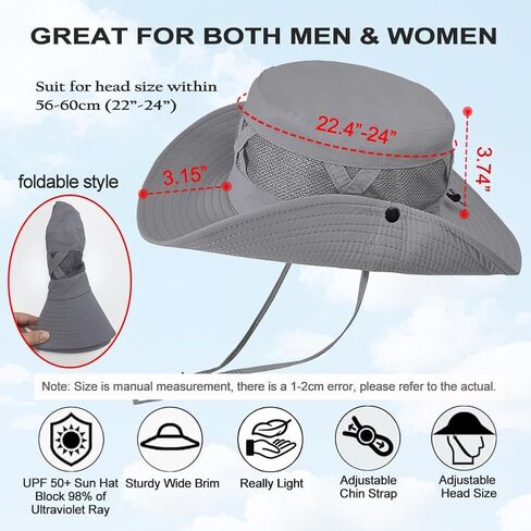 Fishing Hat UPF50+ Wide Brim Sun Hat for Men Women, Water Resistant Summer Sun Protection Safari Hat Hiking Bucket Hat in Saudi Arabia