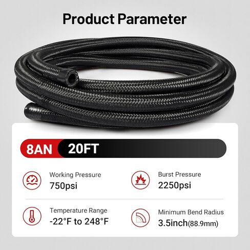 مجموعة خط الوقود EVIL ENERGY 10AN، خرطوم خط الوقود المضفر من الفولاذ المقاوم للصدأ AN10 المصنوع من النايلون، مع 14 قطعة محول تركيب CPE خط نقل 20 قدم in Kuwait