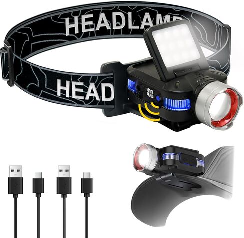 ISUNMEA Hard Hat Clip Lights, 2-Pack 800lm Rechargeable Clip on Cap Lights, 180° Adjustable Waterproof Bright Headlamp Flashlight Led Hat Light for Running, Fishing, Camping, Hunting, Working in Saudi Arabia