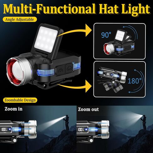 ISUNMEA Hard Hat Clip Lights, 2-Pack 800lm Rechargeable Clip on Cap Lights, 180° Adjustable Waterproof Bright Headlamp Flashlight Led Hat Light for Running, Fishing, Camping, Hunting, Working in Saudi Arabia