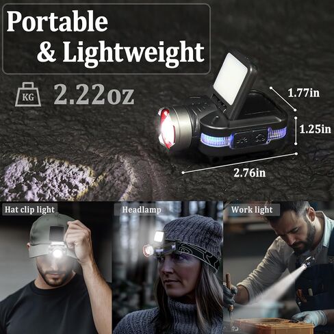 ISUNMEA Hard Hat Clip Lights, 2-Pack 800lm Rechargeable Clip on Cap Lights, 180° Adjustable Waterproof Bright Headlamp Flashlight Led Hat Light for Running, Fishing, Camping, Hunting, Working in Saudi Arabia