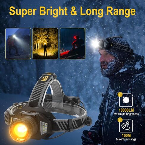 BORUIT B13 LED Rechargeable Headlamp,Super Bright 5000 Lumens 4 Modes Head Lamp,90°Adjustable IPX4 Waterproof Zoomable Headlamp Head Light for Outdoor Running,Camping,Hiking,Emergency Use in Saudi Arabia