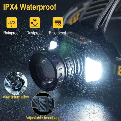 BORUIT B13 LED Rechargeable Headlamp,Super Bright 5000 Lumens 4 Modes Head Lamp,90°Adjustable IPX4 Waterproof Zoomable Headlamp Head Light for Outdoor Running,Camping,Hiking,Emergency Use in Saudi Arabia