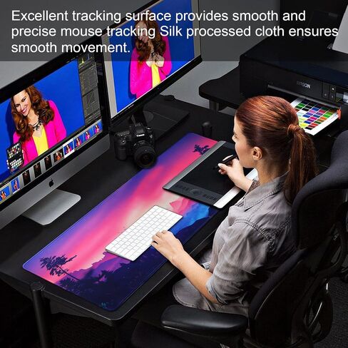 Gaming Mouse Pad, Large Mouse Pad Size 27.5x11.8 Thickness 0.12 inches,Premium-Textured Non-Slip & Waterproof Computer Mousepad with Stitched Edges for Gaming, Office & Home-70x30 Girldragon in Saudi Arabia
