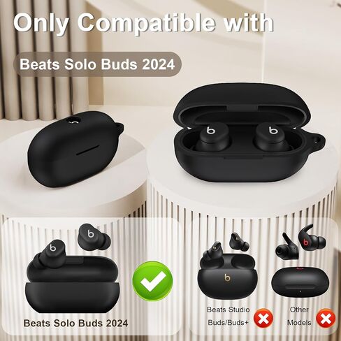 Compatible with Beats Solo Buds Case Cover, Soft Silicone Shockproof Protective Skin Case for Beats Solo Buds Wireless Earbuds, with Carabiner (Black) in Saudi Arabia