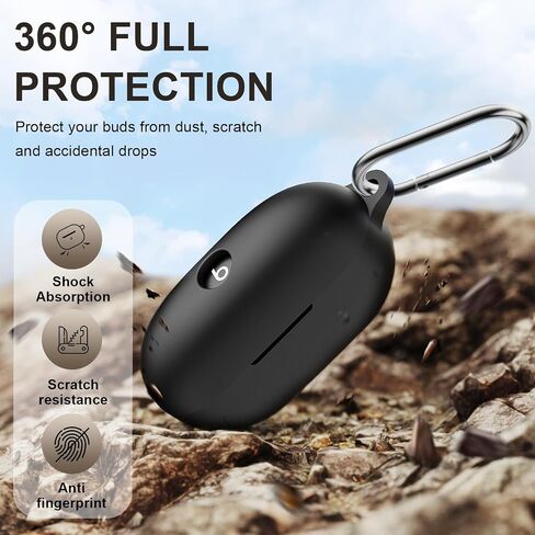 Compatible with Beats Solo Buds Case Cover, Soft Silicone Shockproof Protective Skin Case for Beats Solo Buds Wireless Earbuds, with Carabiner (Black) in Saudi Arabia