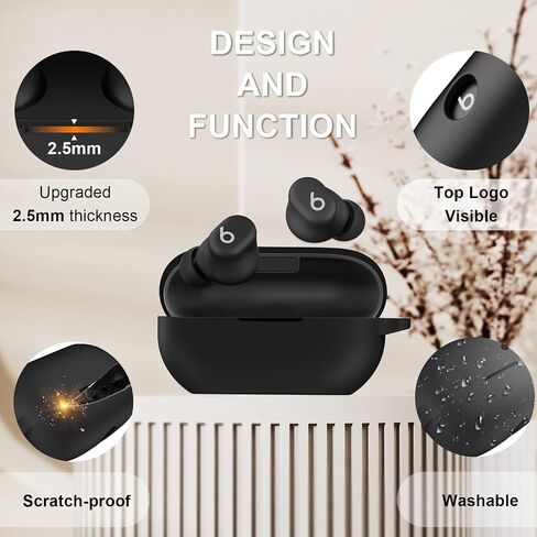 Compatible with Beats Solo Buds Case Cover, Soft Silicone Shockproof Protective Skin Case for Beats Solo Buds Wireless Earbuds, with Carabiner (Black) in Saudi Arabia