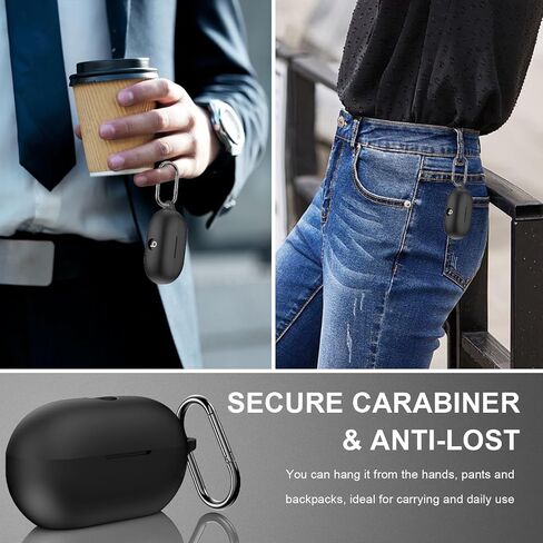 Compatible with Beats Solo Buds Case Cover, Soft Silicone Shockproof Protective Skin Case for Beats Solo Buds Wireless Earbuds, with Carabiner (Black) in Saudi Arabia