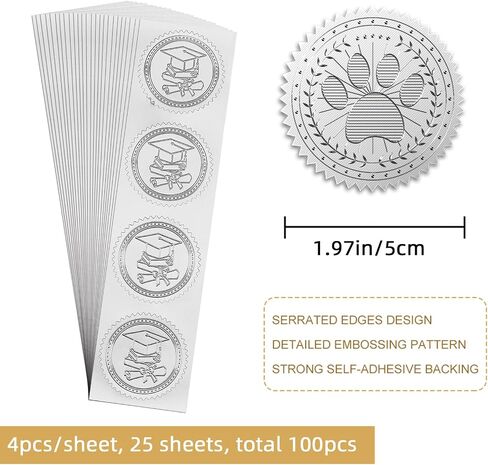 CRASPIRE Happy Birthday Stickers 2" Silver Foil Sticker 100pcs Invitation Envelopes Seals Waterpoof Strong Self Adhesive Silver Gift Embossed Round Certificate Seal Label for Party Card Making Awards in Saudi Arabia