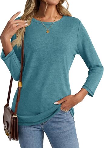 Womens 3/4 Length Sleeve Crew Neck Shirts Casual Tunic T-Shirts Basic Tee Trendy Fall Outfits Clothes in Kuwait