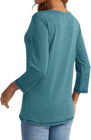 Womens 3/4 Length Sleeve Crew Neck Shirts Casual Tunic T-Shirts Basic Tee Trendy Fall Outfits Clothes in Kuwait