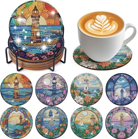 Sitsink Butterfly Diamond Art Coasters - 8 Pcs Diamond Painting Coasters Kits with Holder, Watercolor Flower Butterfly Gem Crafts Diamond Art Kits for Beginners Adults in Saudi Arabia