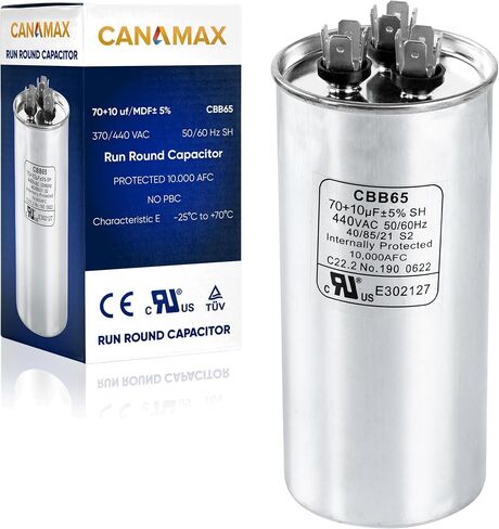 Canamax Premium 5uF mfd ±5% 370-440VAC مكثف تشغيل بيضاوي - مناسب تمامًا لتشغيل محرك التيار المتردد أو تشغيل المروحة ومكيف الهواء البارد أو المضخة الحرارية - يستبدل 97F5705 Z97F5705 97F95702 Z97F5702 in Kuwait