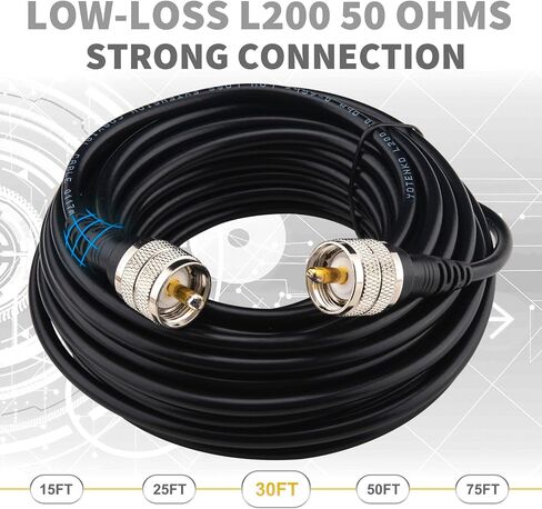 CB Coax Cable 15FT, Low Loss UHF Male Coax with PL259 Connectors, L200 Coaxial Cable (LMR200 Equivalent), Flexible & Durable - 50 Ohm, for CB Ham Radio Antenna HF/VHF in Saudi Arabia
