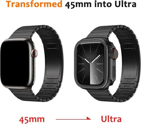 2 في 1 حالة وعرة متوافقة مع Apple Watch Series 9 8 7 45mm ، [انقل 45 ملم إلى Ultra2/1] مع غطاء واقي من الإطار المعدني المعدني للغطاء الخلفي لـ IWatch 45mm ، أسود in Kuwait