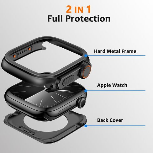 2 في 1 حالة وعرة متوافقة مع Apple Watch Series 9 8 7 45mm ، [انقل 45 ملم إلى Ultra2/1] مع غطاء واقي من الإطار المعدني المعدني للغطاء الخلفي لـ IWatch 45mm ، أسود in Kuwait
