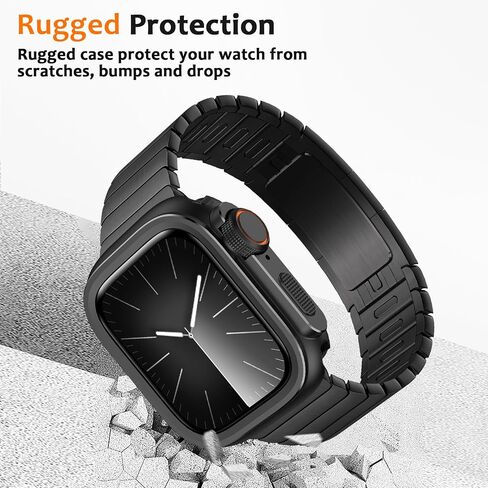 2 في 1 حالة وعرة متوافقة مع Apple Watch Series 9 8 7 45mm ، [انقل 45 ملم إلى Ultra2/1] مع غطاء واقي من الإطار المعدني المعدني للغطاء الخلفي لـ IWatch 45mm ، أسود in Kuwait