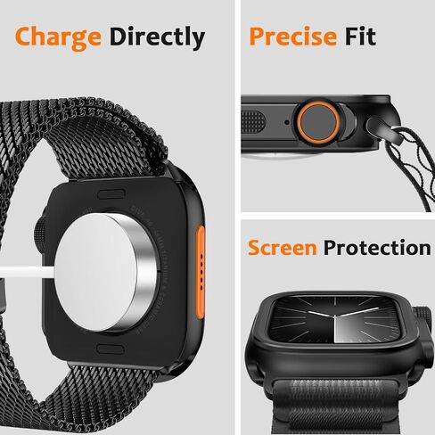 2 في 1 حالة وعرة متوافقة مع Apple Watch Series 9 8 7 45mm ، [انقل 45 ملم إلى Ultra2/1] مع غطاء واقي من الإطار المعدني المعدني للغطاء الخلفي لـ IWatch 45mm ، أسود in Kuwait