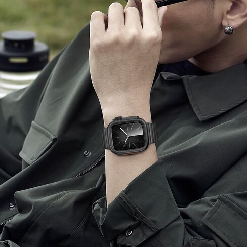 2 في 1 حالة وعرة متوافقة مع Apple Watch Series 9 8 7 45mm ، [انقل 45 ملم إلى Ultra2/1] مع غطاء واقي من الإطار المعدني المعدني للغطاء الخلفي لـ IWatch 45mm ، أسود in Kuwait
