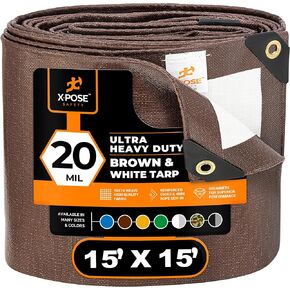 5' x 7' Brown/White Ultra Heavy Duty Tarp - 20 Mil Tarps Heavy Duty Waterproof 5x7 - Large Outdoor Tarp, Waterproof Tarp Cover for Rain Camping, Tent Tarp, UV Protection, Reinforced Corners