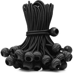 Bungee Balls Cord 6 inch Black Heavy Duty, UV Resistant, 50-Piece, High Elastic Real Rubber, for Outdoor Travelling Camping Tarp